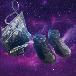 Sparkly Black Mini Boots & Matching Tote!